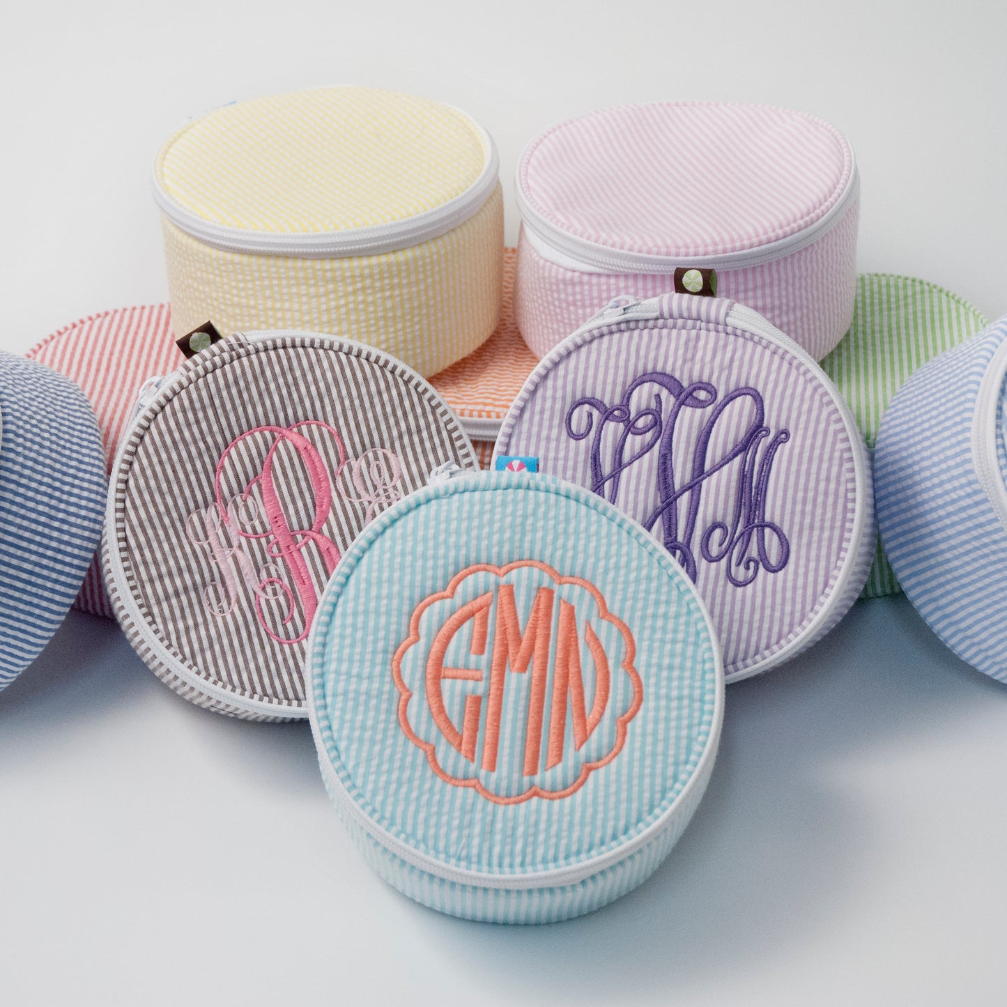 Seersucker Monogrammed Jewelry Round
