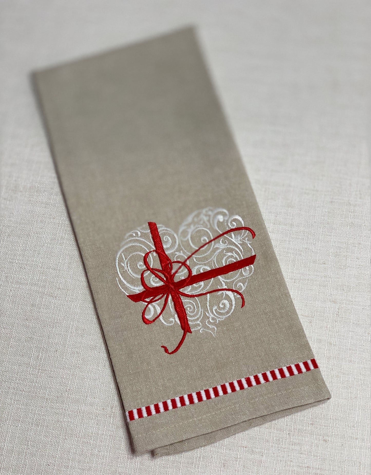 Embroidered Valentine Present Kitchen Towel