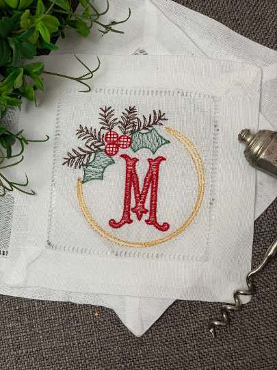 Sketchy Holly Wreath Cocktail Napkins