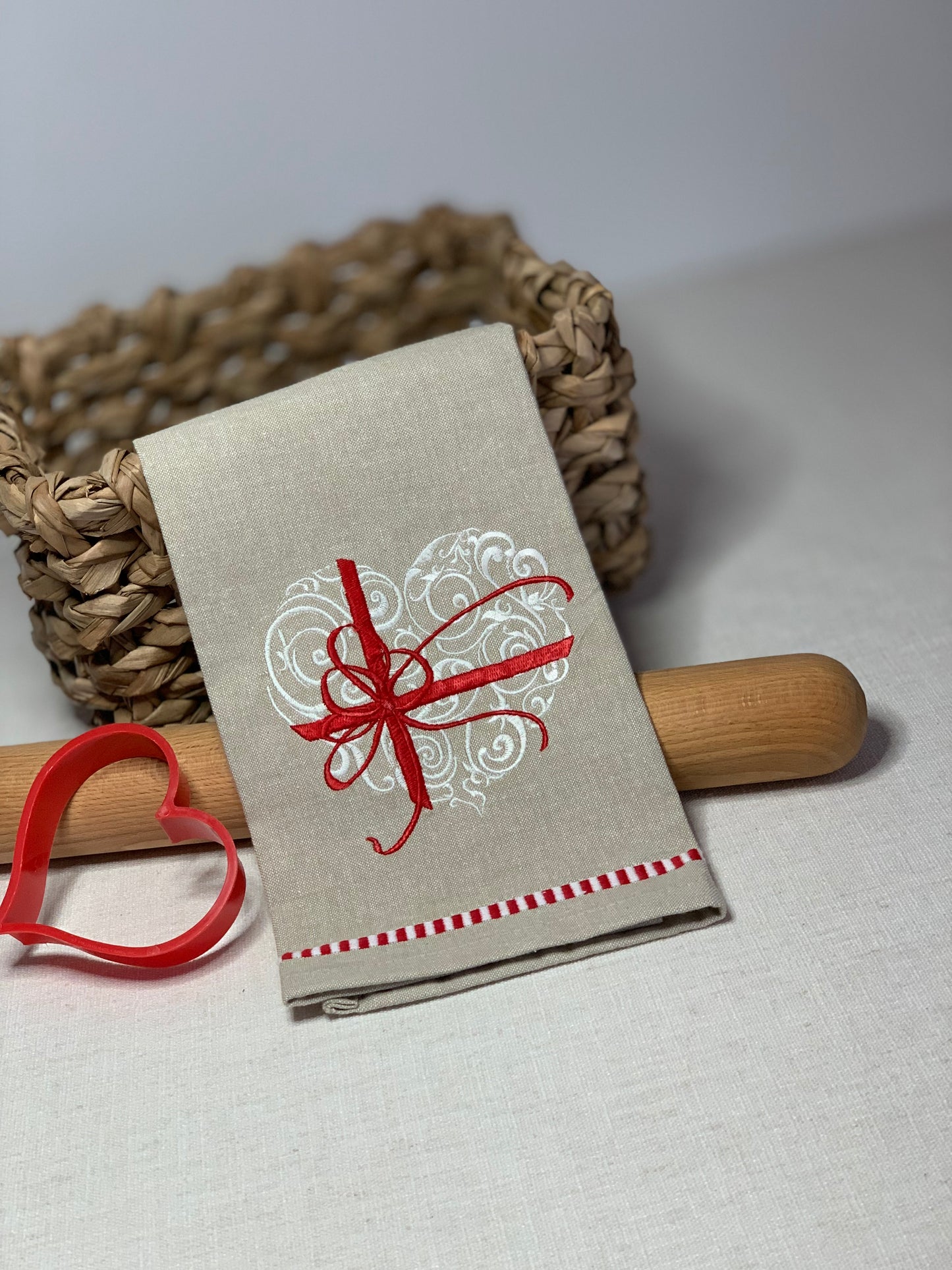 Embroidered Valentine Present Kitchen Towel