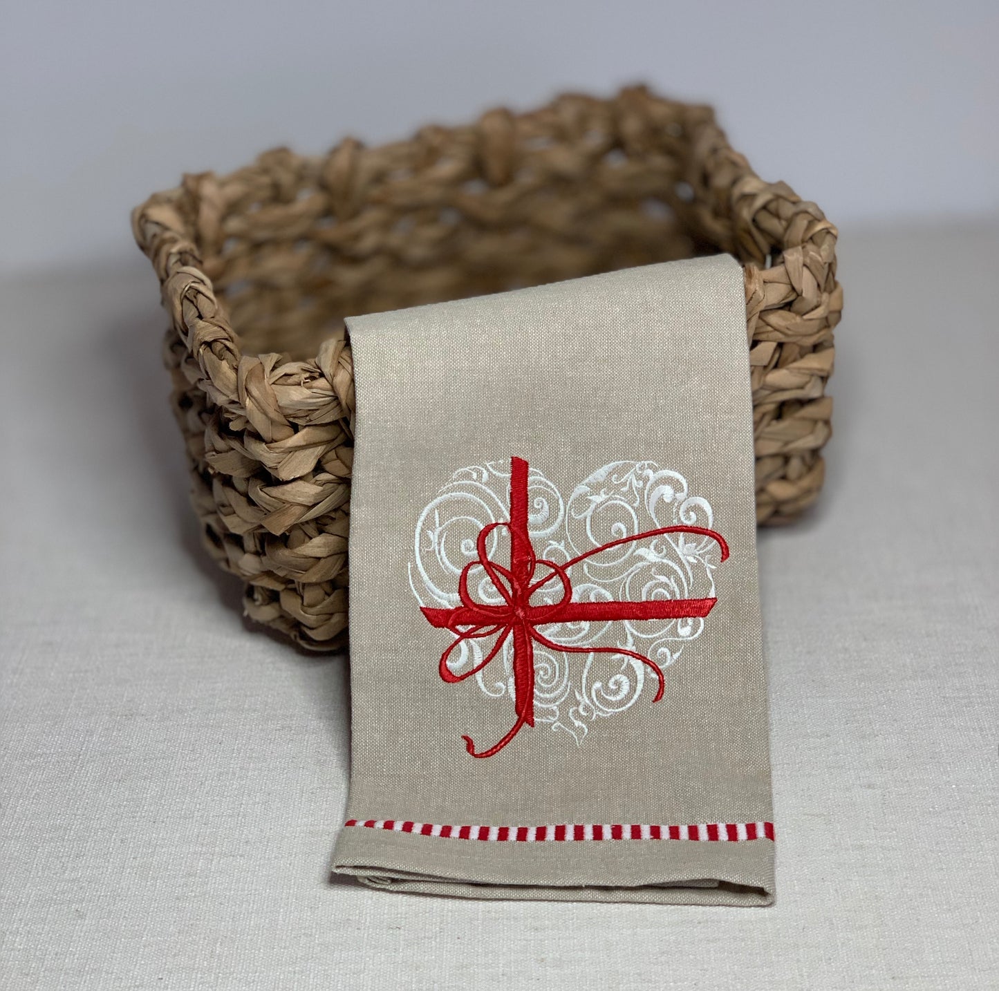 Embroidered Valentine Present Kitchen Towel