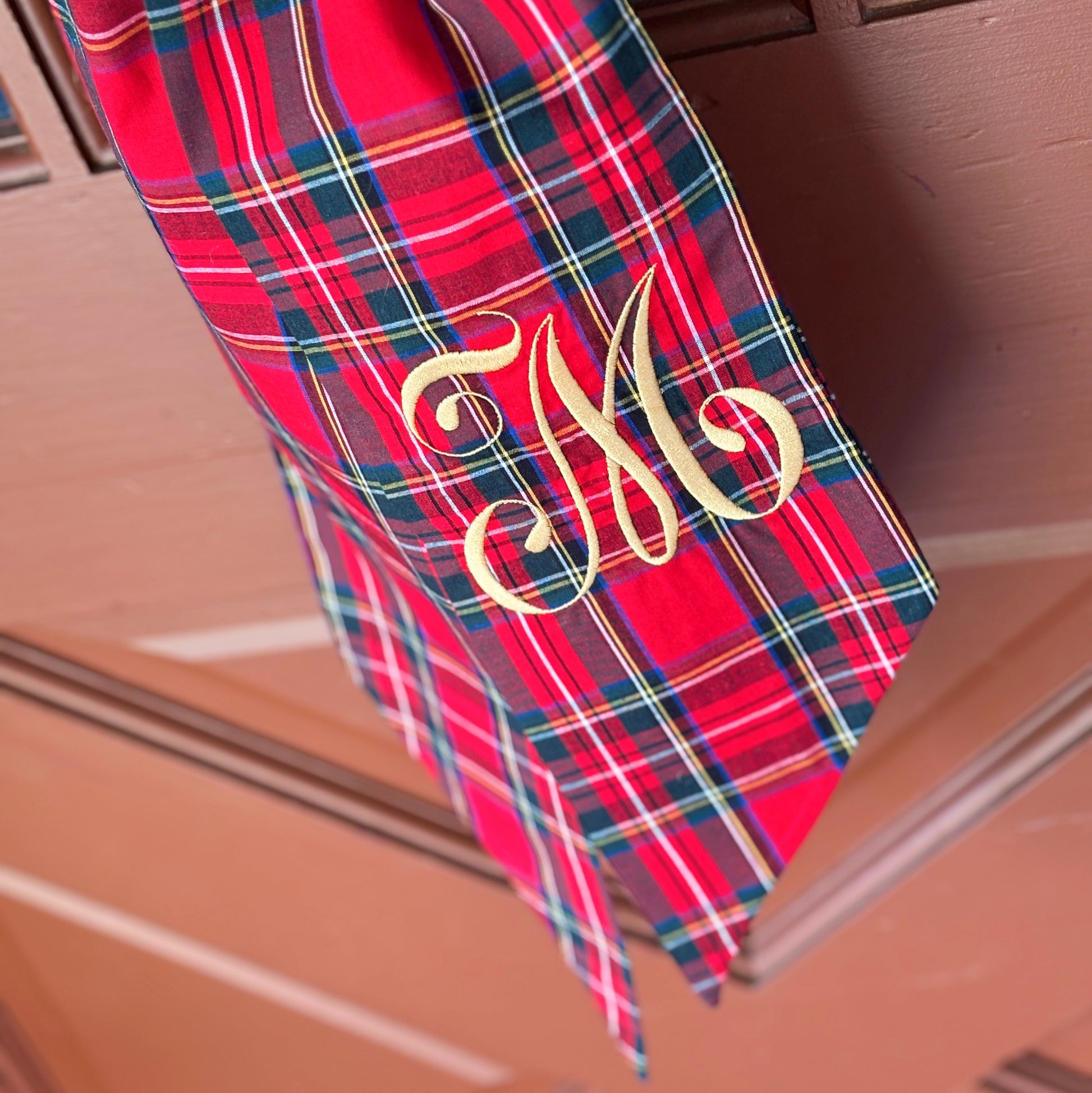 Christmas Wreath Sash Personalized Gift Monogram Initials Scottish Decor Front Door Decoration DIY Wreath Door Wreath Sash Personalized Christmas Red Plaid Decor