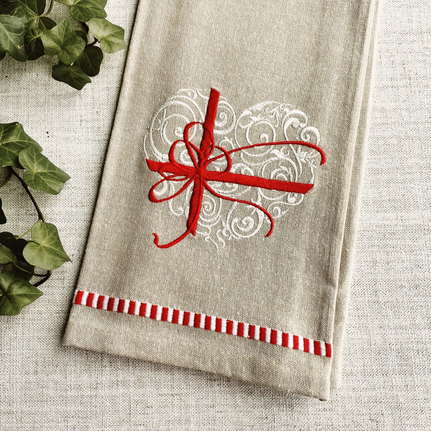 Embroidered Valentine Present Kitchen Towel